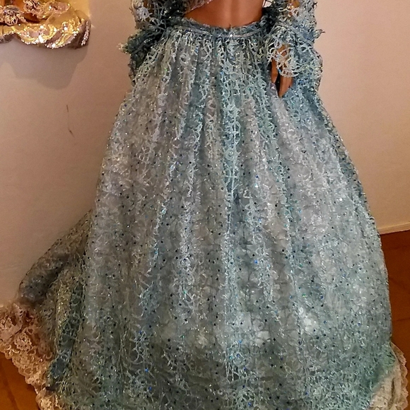 "ANYA" Turquoise & Silver Medieval Goddess Wedding Ballgown Set - Picture 14 of 14